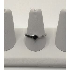 Black Heart CZ Ring Stainless Steel Adjustable Slider Band Gothic Minimalist